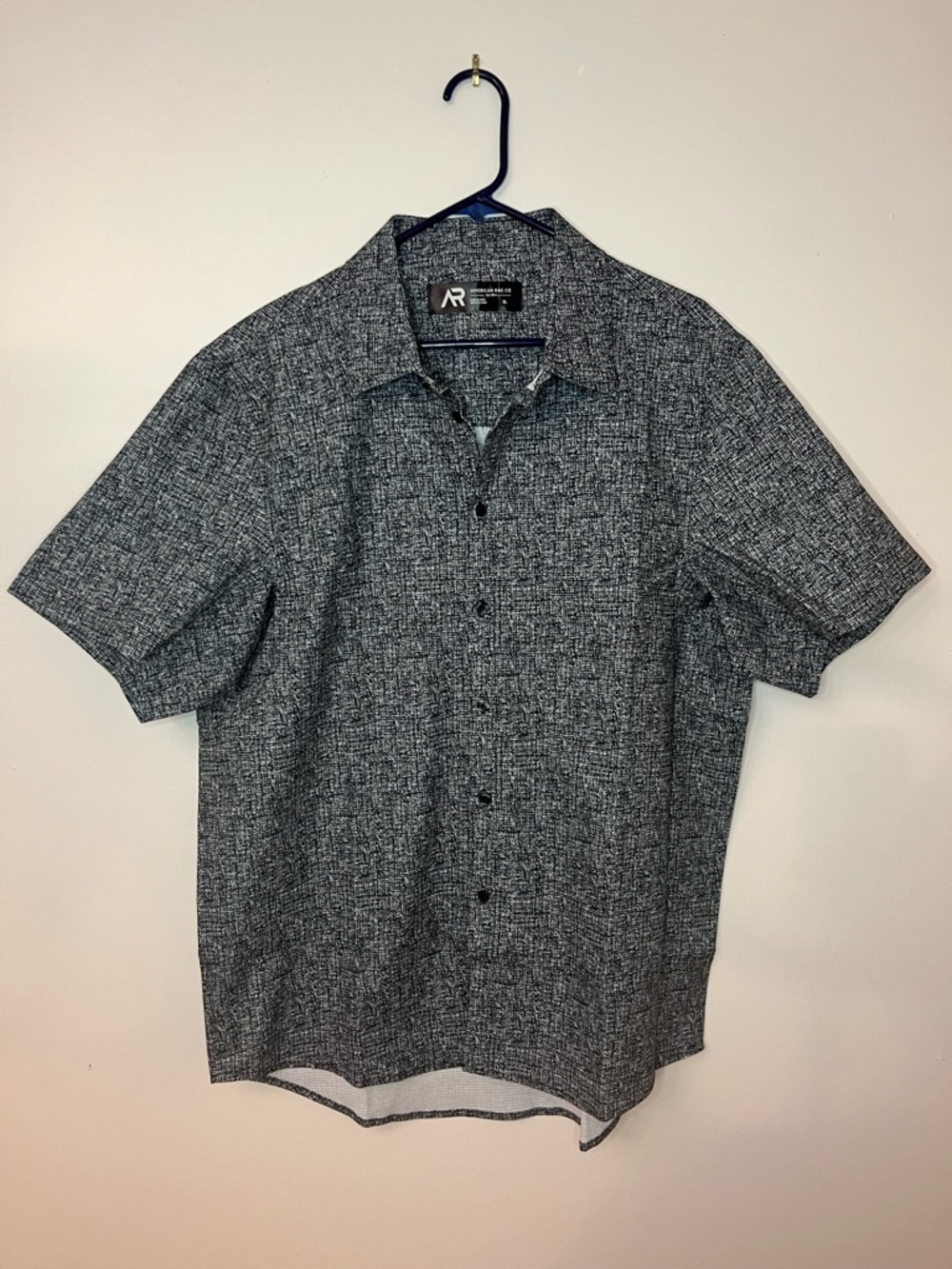 Men’s American Rag Cie XL Short Sleeve Button Up Black White Stretch Shirt